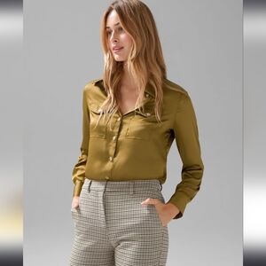 Pants & Shirt WHBM Golden Moss Satin Shirt & Houndstooth Pant Size M & 10